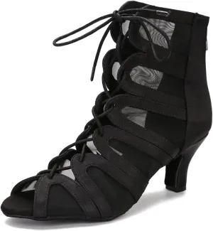 YYTing Women Ballroom Dance Boots Latin Salsa Performance Dress Practice Sandals with 2.5inch Heels YT21