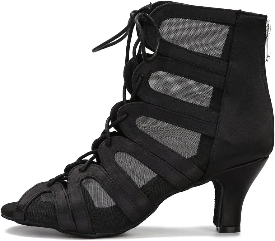 YYTing Women Ballroom Dance Boots Latin Salsa Performance Dress Practice Sandals with 2.5inch Heels YT21