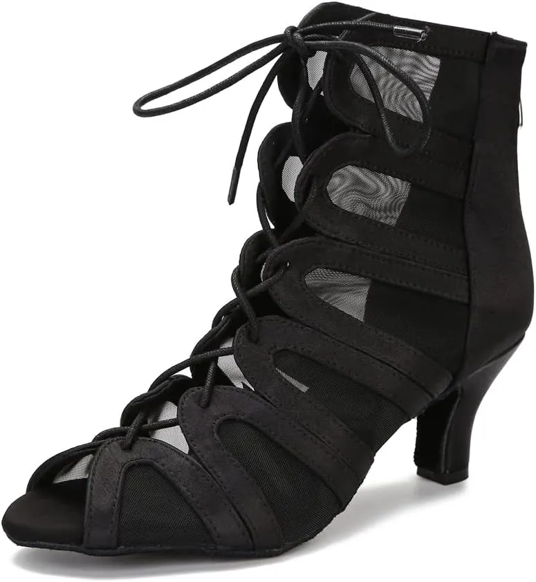 YYTing Women Ballroom Dance Boots Latin Salsa Performance Dress Practice Sandals with 2.5inch Heels YT21