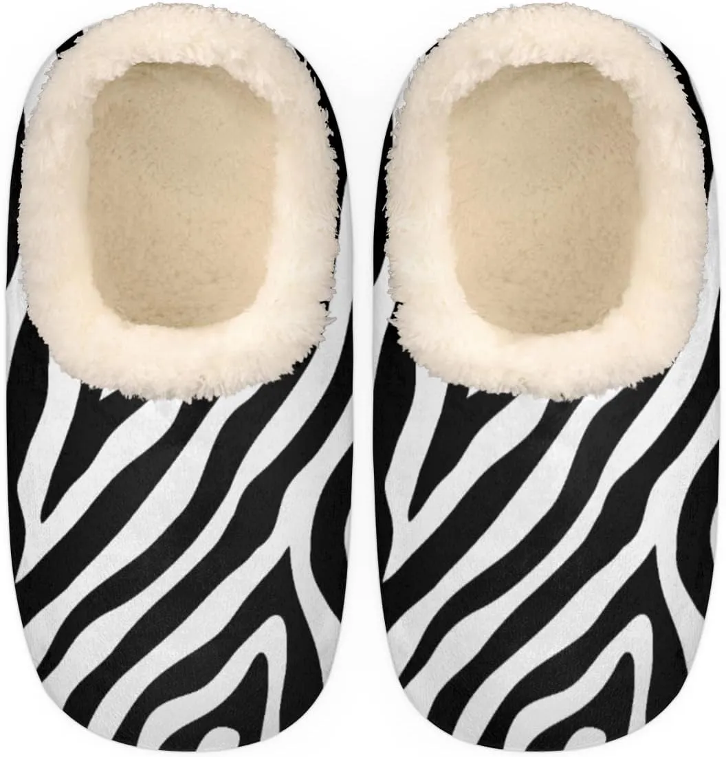 Zebra Print Women's Slippers, Black White Stripe Soft Cozy Plush Lined House Slipper Shoes Indoor Non-Slip Slippers for Women Girls Boys Teenager