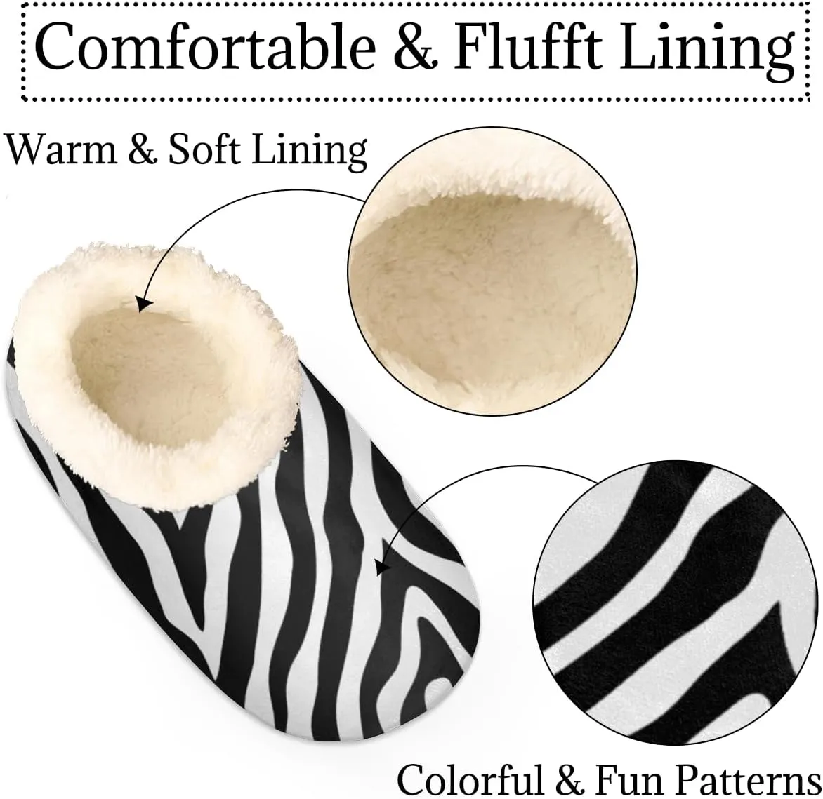 Zebra Print Women's Slippers, Black White Stripe Soft Cozy Plush Lined House Slipper Shoes Indoor Non-Slip Slippers for Women Girls Boys Teenager