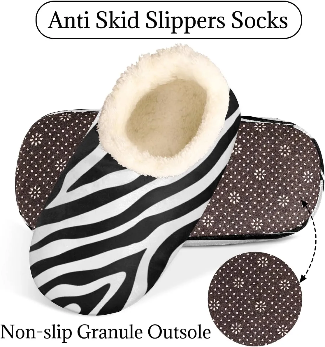 Zebra Print Women's Slippers, Black White Stripe Soft Cozy Plush Lined House Slipper Shoes Indoor Non-Slip Slippers for Women Girls Boys Teenager