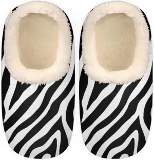 Zebra Print Women's Slippers, Black White Stripe Soft Cozy Plush Lined House Slipper Shoes Indoor Non-Slip Slippers for Women Girls Boys Teenager