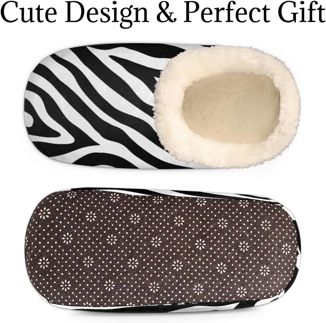 Zebra Print Women's Slippers, Black White Stripe Soft Cozy Plush Lined House Slipper Shoes Indoor Non-Slip Slippers for Women Girls Boys Teenager